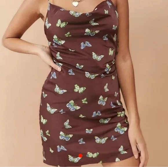 Urban Outfitters Brown Butterfly Print Slip Dress